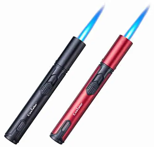 Castelar 2 Pack Torch Lighter Butane Lighter Refillable Windproof Lighter Adjustable 6" Pen Torch Jet Flame Lighters for Candle, Camping, Grill, BBQ (Butane Gas Not Included) (Black, Red)