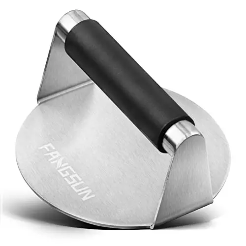 FANGSUN Burger Press with Anti-Scald Handle, 5.8 Inch Stainless Steel Burger Smasher, Round Non-Stick Hamburger Press for Griddle, Griddle Accessories Kit for Flat Grill Cooking, Gift Package