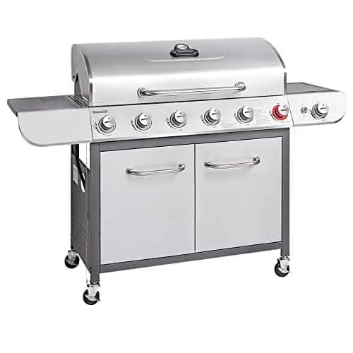 Royal Gourmet SG6002S 6-Burner BBQ Stainless Steel Gas Grill with Sear and Side Burners, Liquid Propane Cabinet Style Gas Grill, 71,000 BTU, Sliver
