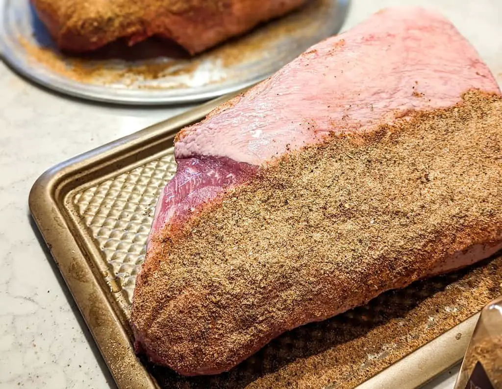 seasoning of beef brisket chunks of meat for smoking